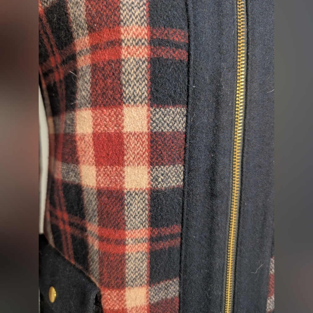 Madchen Navy/Red Plaid Wool Utility Jacket S Taylor Swift Zoey Deschanel - Picture 5 of 10
